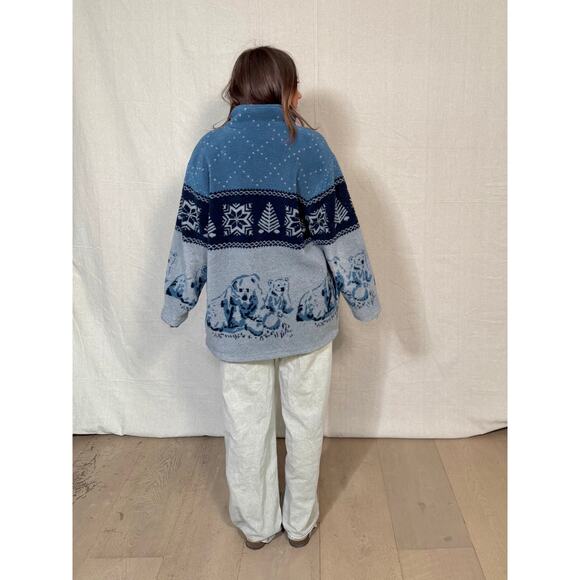 Vintage Polar Bear Fleece Jacket / Nordic Fair Isle Zip-Up - Picture 5 of 9